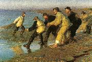 Peter Severin Kroyer fiskere traekker vod pa skagen nordstrand oil painting